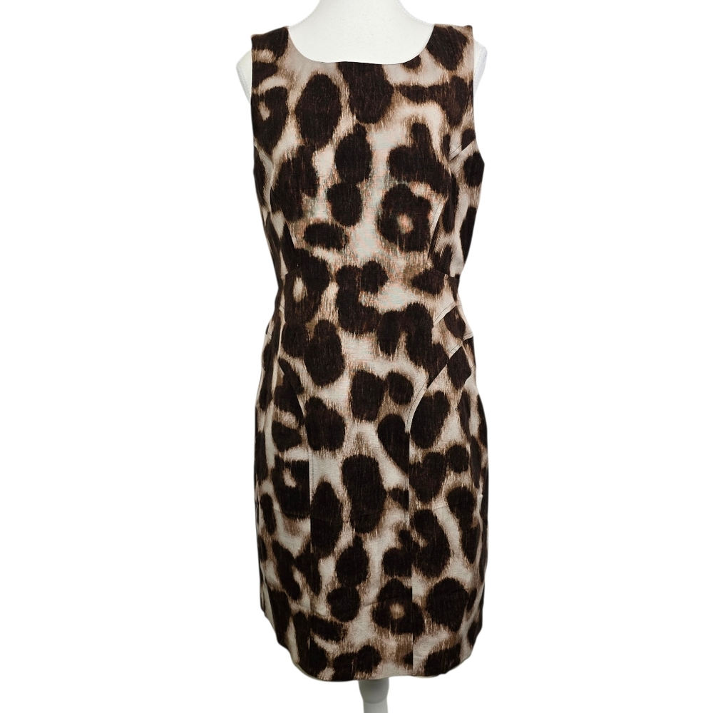 Calvin Klein Leopard Print Mini Dress in Brown and Cream